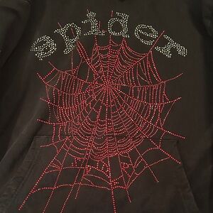 Spider Web Rhinestone Hoodie - Black